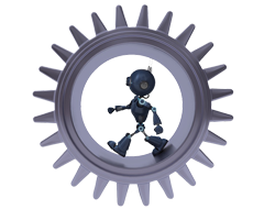 robot in a cogwheel